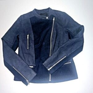 Trouve B Women's Blue Moto Biker Jacket XS Felted 2 tone goth grunge